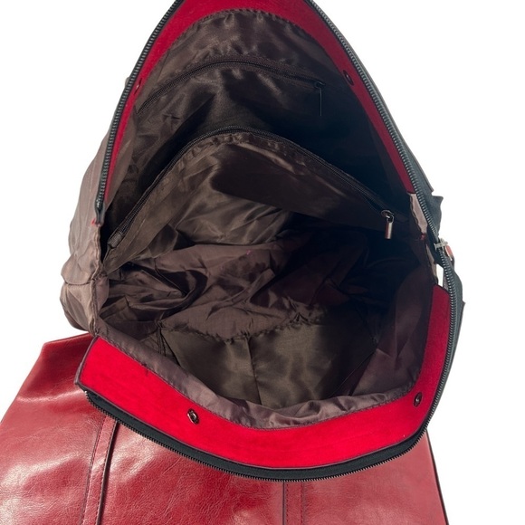 Red Leather Adjustable Strap Shoulder Hand Bag Purse - Picture 5 of 8